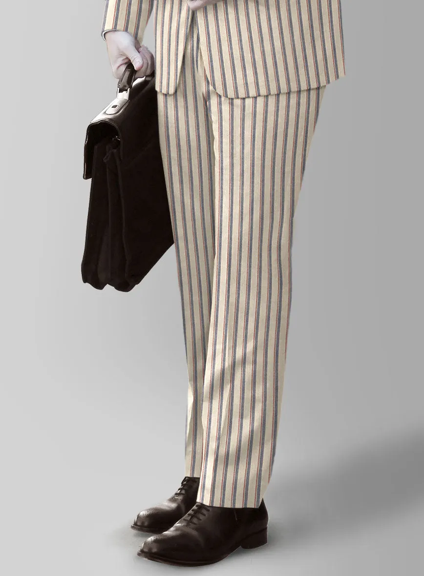 Noble Elena Cream Stripe Wool Silk Linen Pants