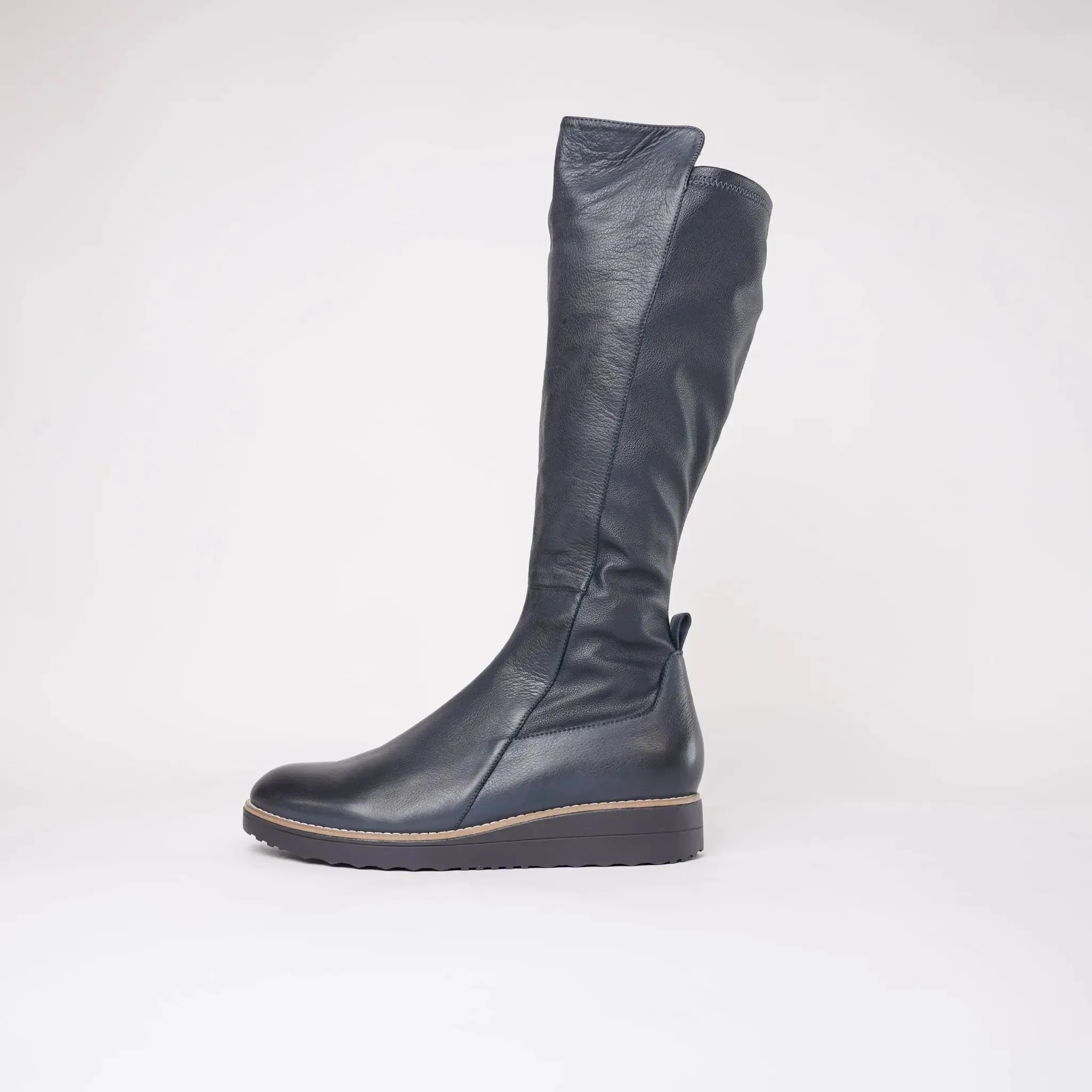 Oletta Navy Leather Knee High Boots