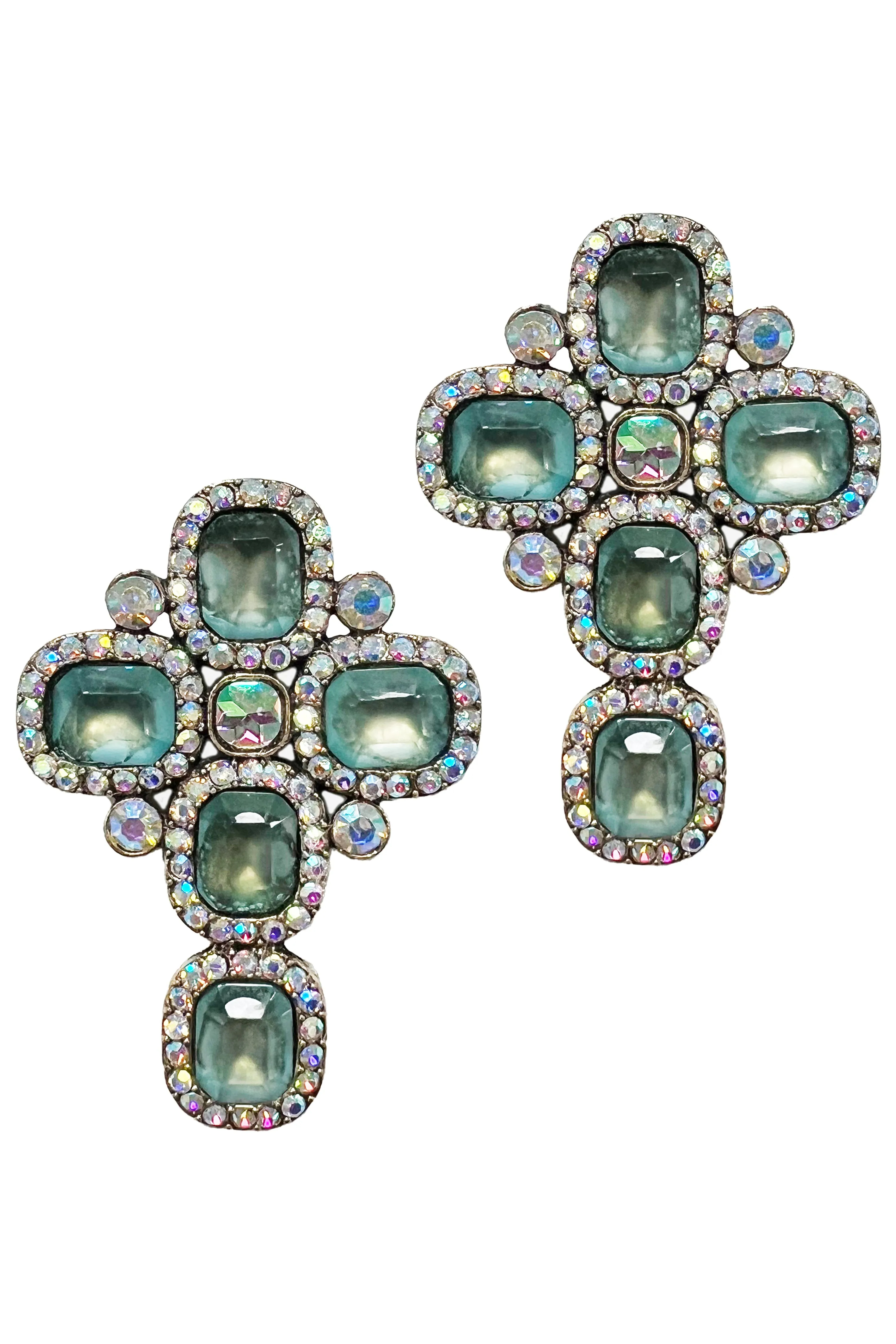 Opulent Green Crystal Cross Studs