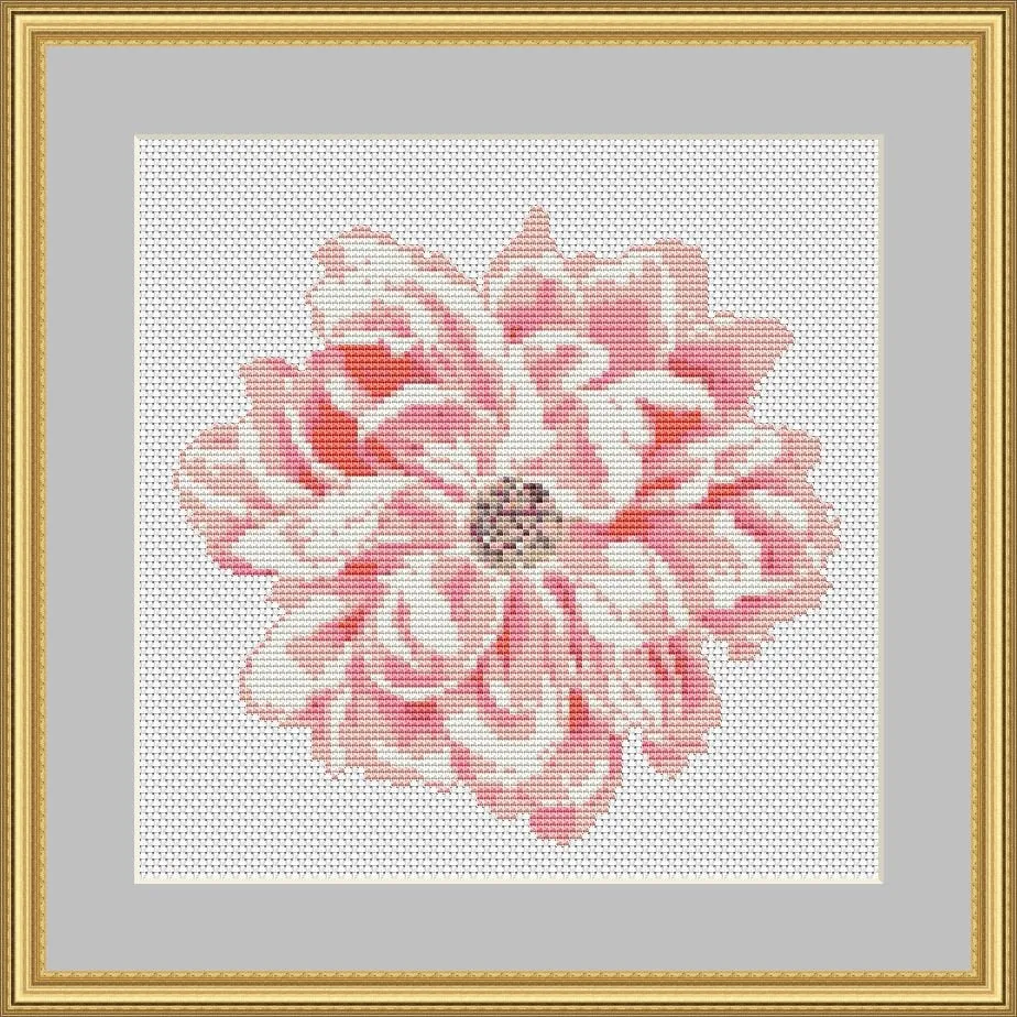 Pink Peony Cross Stitch Pattern, Modern Flower Embroidery PDF Instant Download,