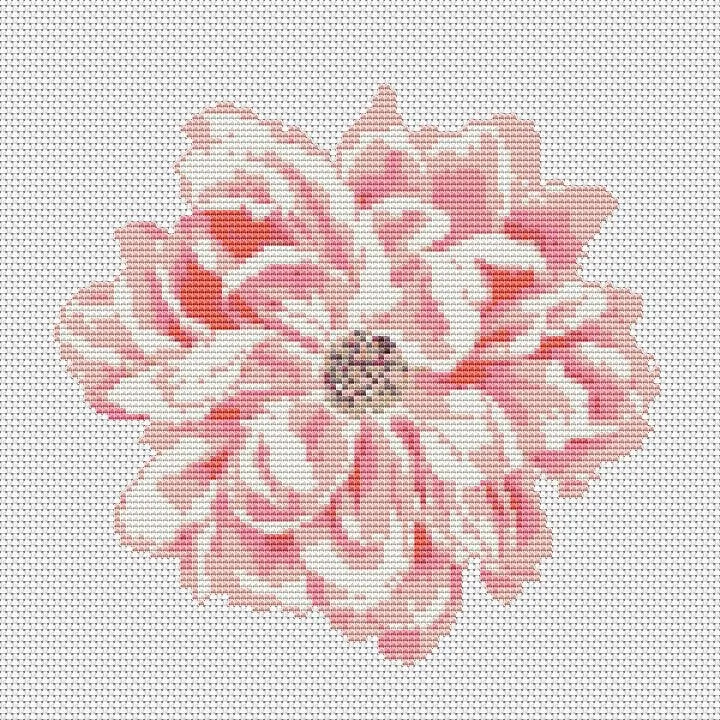 Pink Peony Cross Stitch Pattern, Modern Flower Embroidery PDF Instant Download,