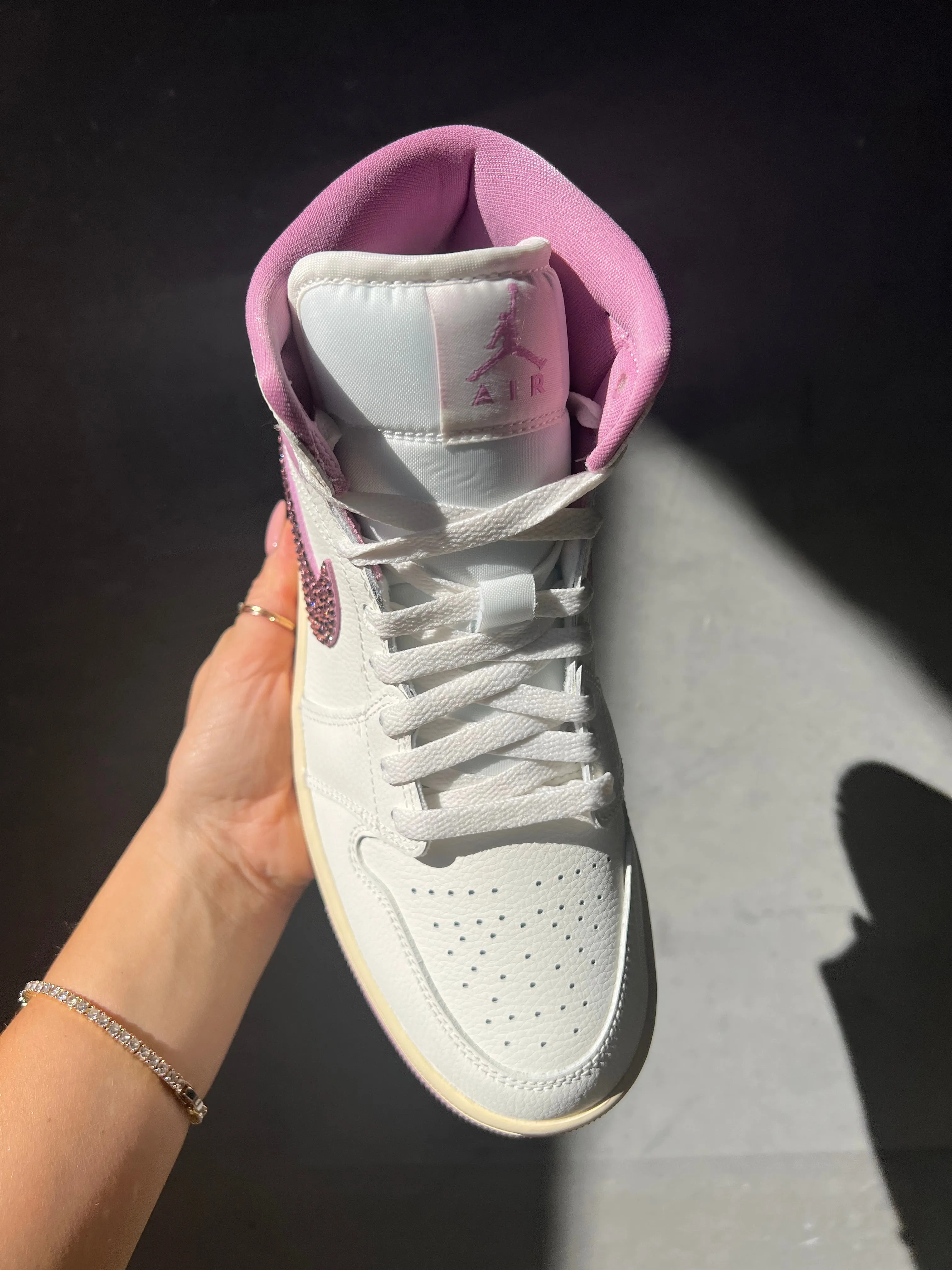 Pink Swarovski Womens Nike Air Jordan 1 Mid Shoes