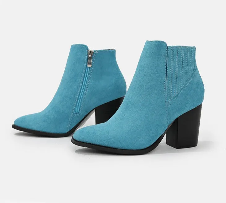 Pointed Toe Block Square Heel Ankle Boots