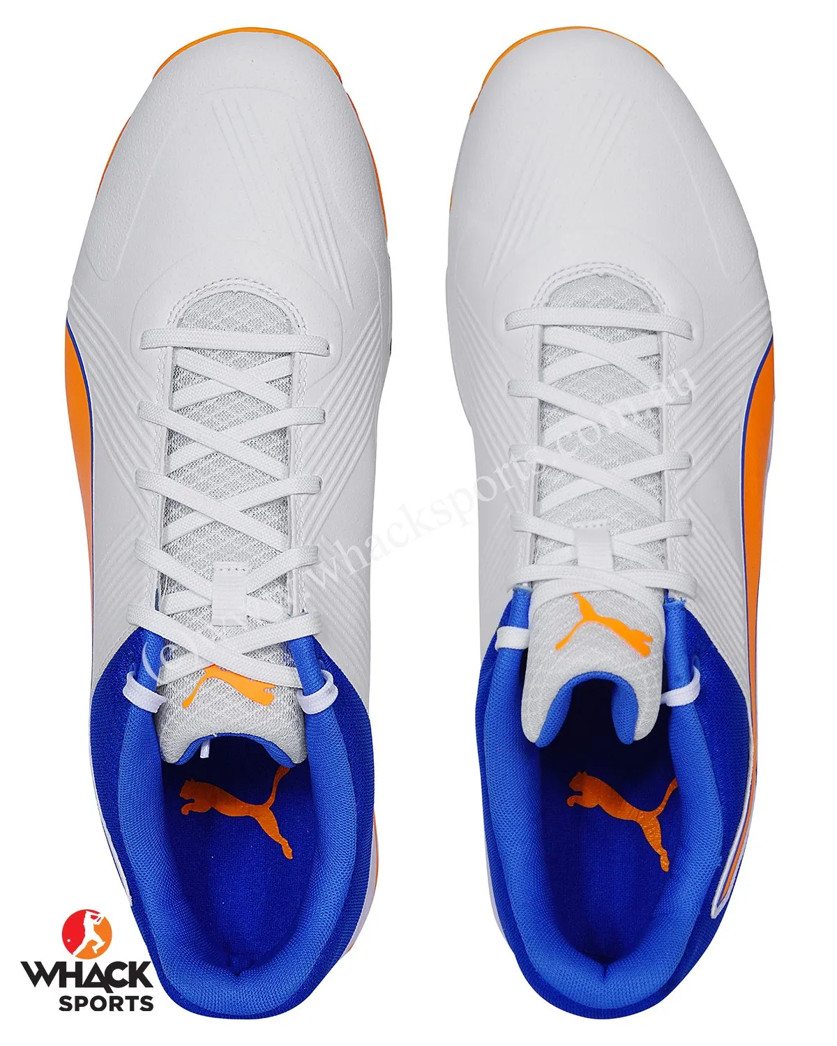 Puma 19.2 Cricket Shoes - Steel Spikes - White Bluemazing Orange Glow