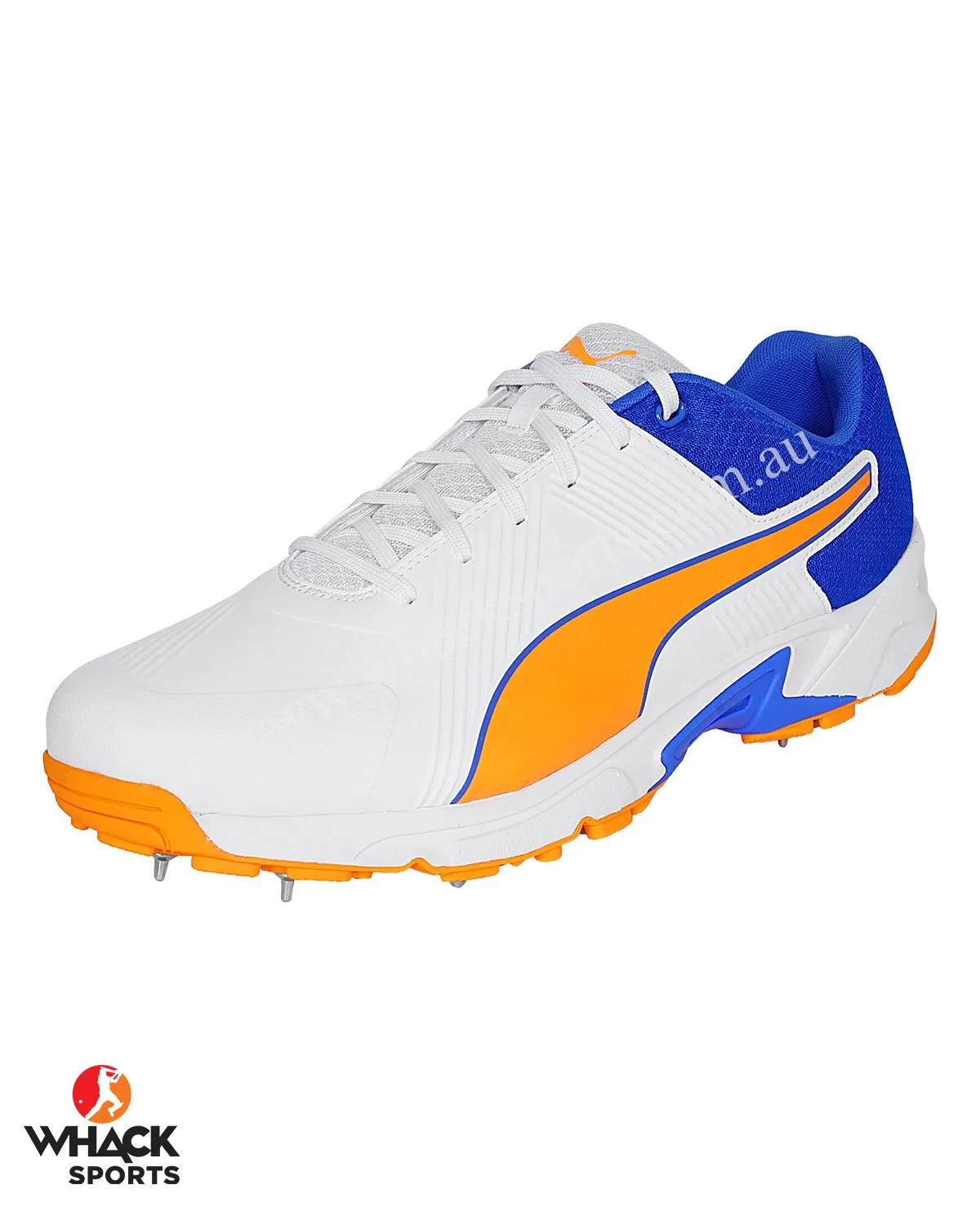 Puma 19.2 Cricket Shoes - Steel Spikes - White Bluemazing Orange Glow