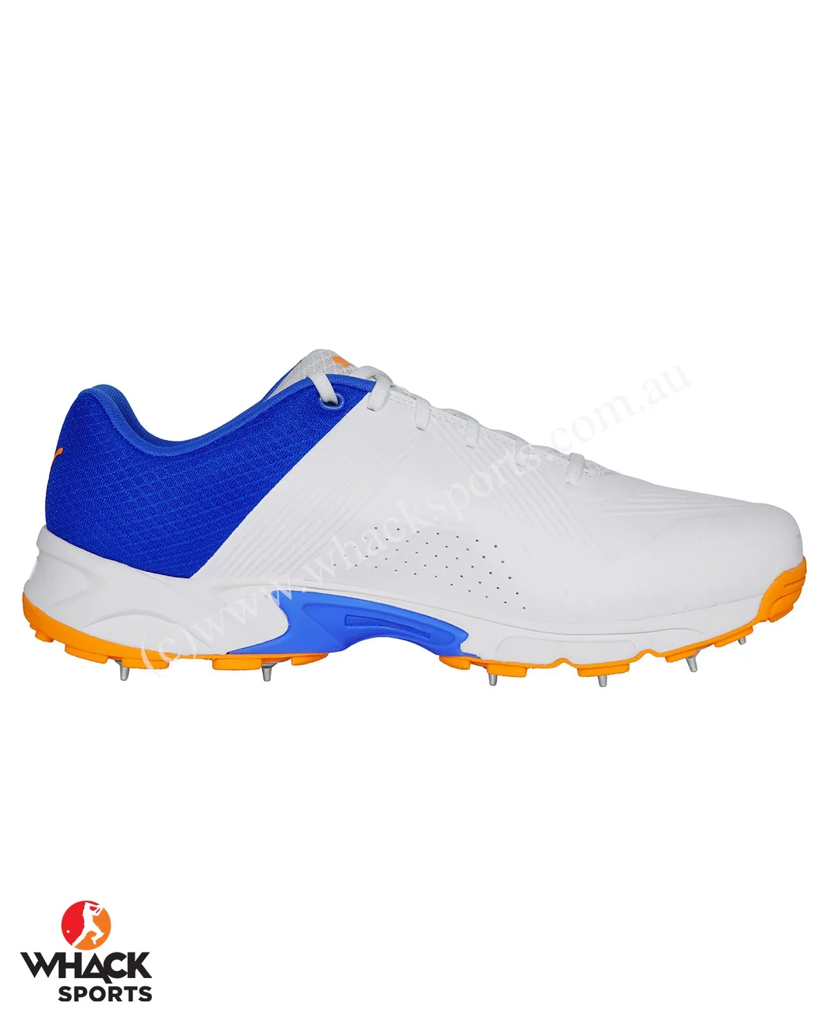 Puma 19.2 Cricket Shoes - Steel Spikes - White Bluemazing Orange Glow