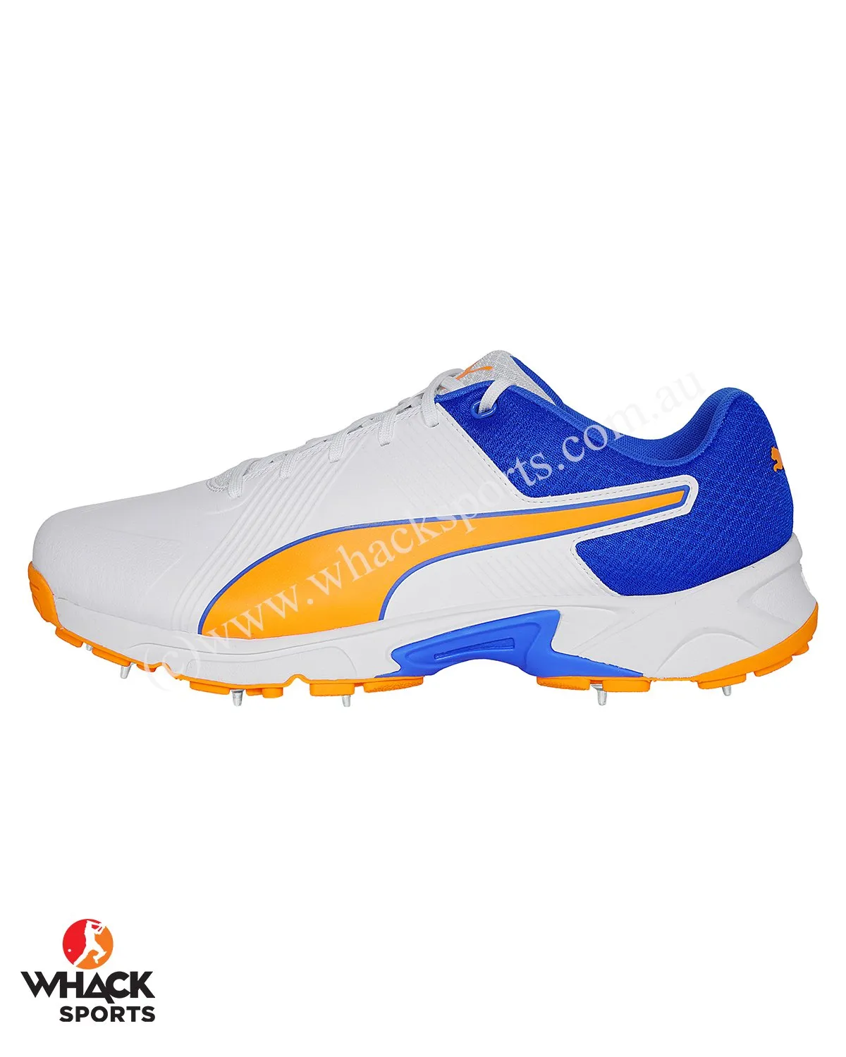 Puma 19.2 Cricket Shoes - Steel Spikes - White Bluemazing Orange Glow