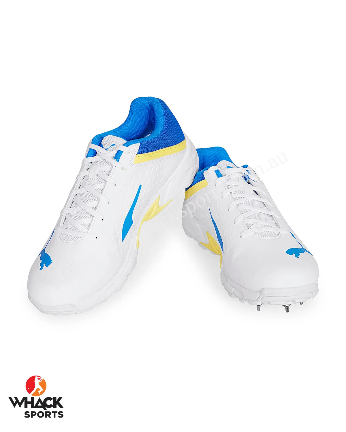 Puma 22.2 Cricket Shoes - Steel Spikes - White Yellow Blaze - Blue