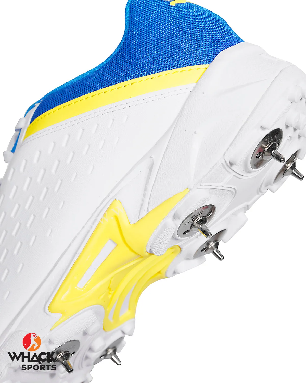 Puma 22.2 Cricket Shoes - Steel Spikes - White Yellow Blaze - Blue