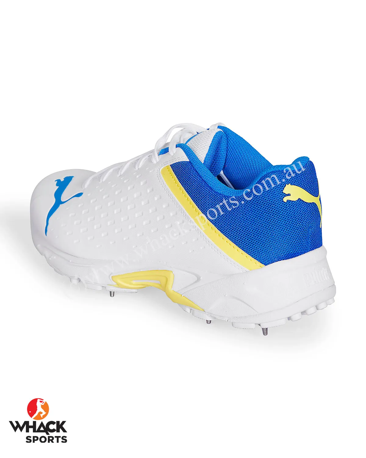 Puma 22.2 Cricket Shoes - Steel Spikes - White Yellow Blaze - Blue