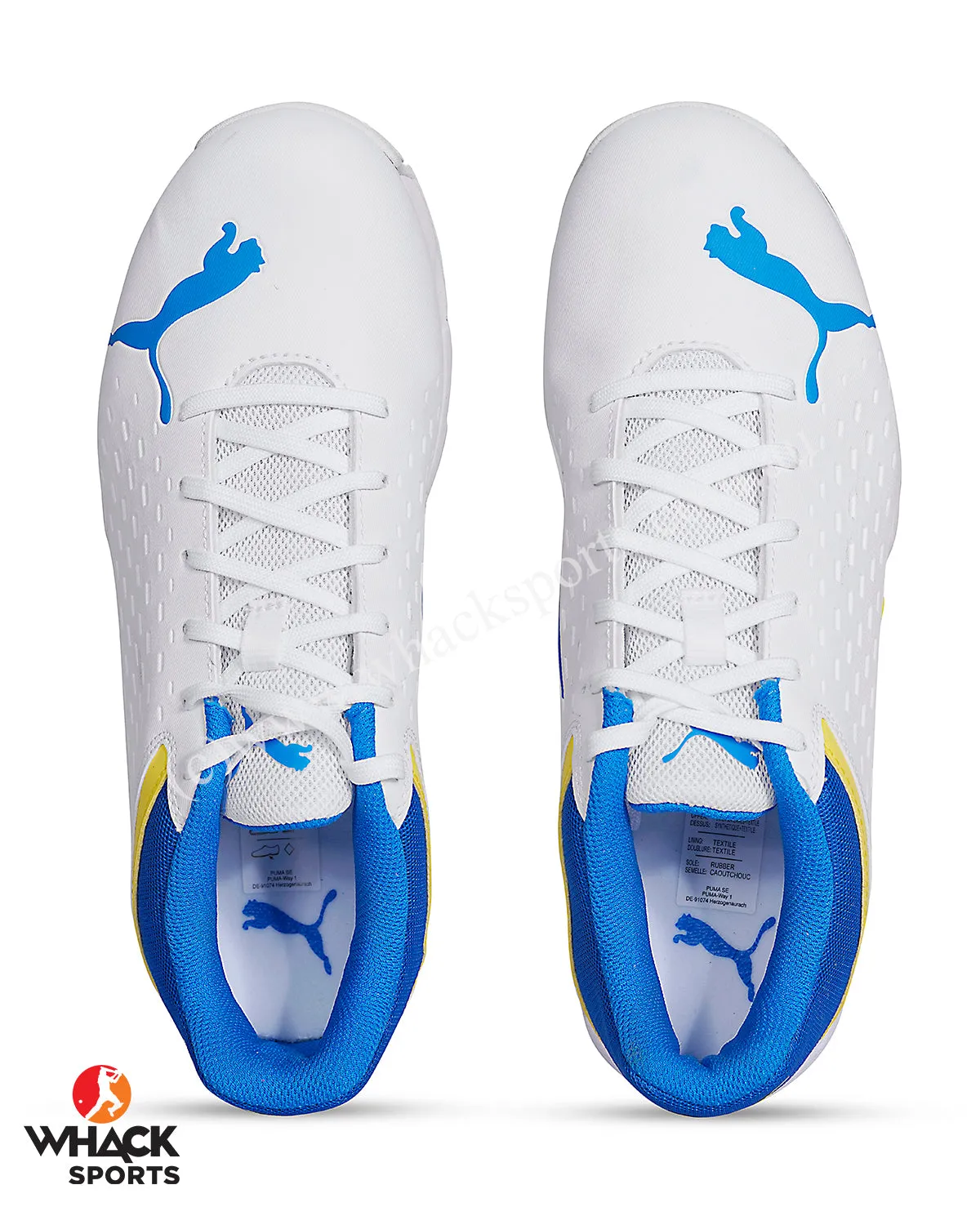 Puma 22.2 Cricket Shoes - Steel Spikes - White Yellow Blaze - Blue