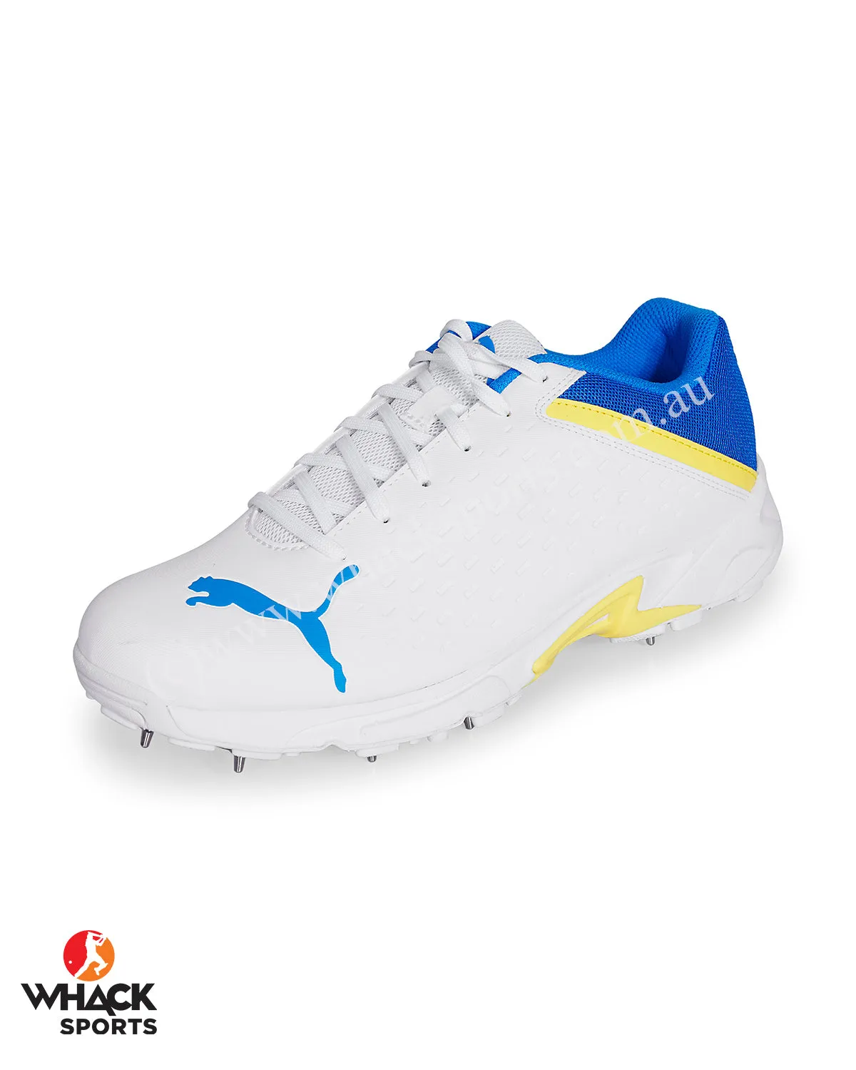 Puma 22.2 Cricket Shoes - Steel Spikes - White Yellow Blaze - Blue