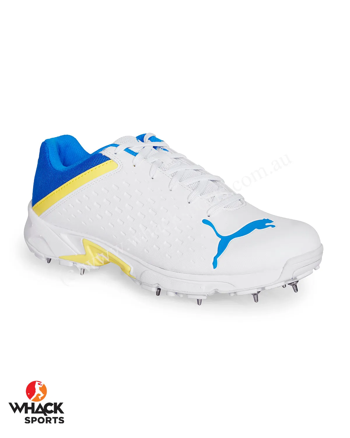 Puma 22.2 Cricket Shoes - Steel Spikes - White Yellow Blaze - Blue