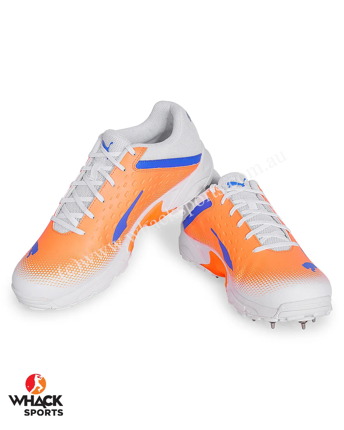 Puma 22.2 Cricket Shoes - Steel Spikes - White/Bluemazing/Neon Citrus