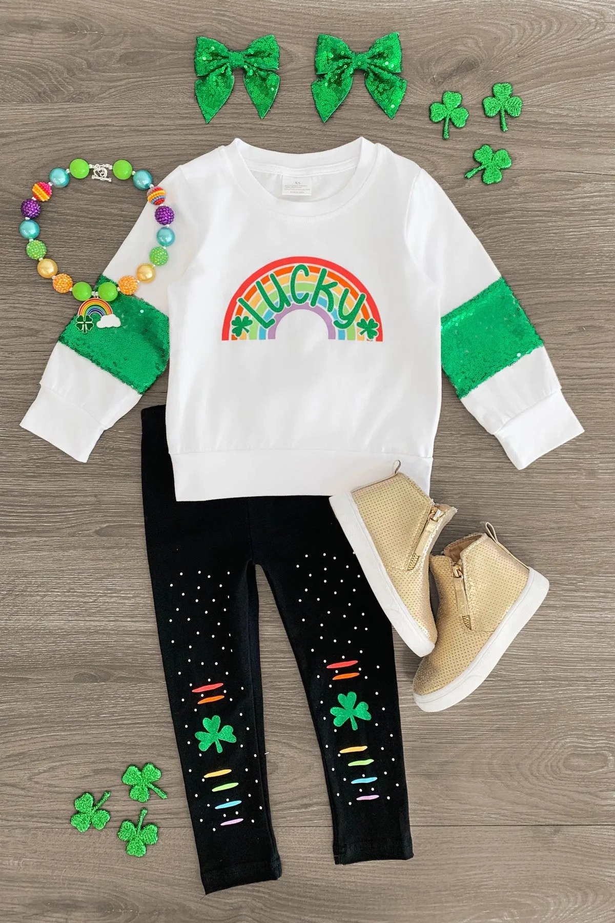 "Lucky" White Rainbow Legging Set