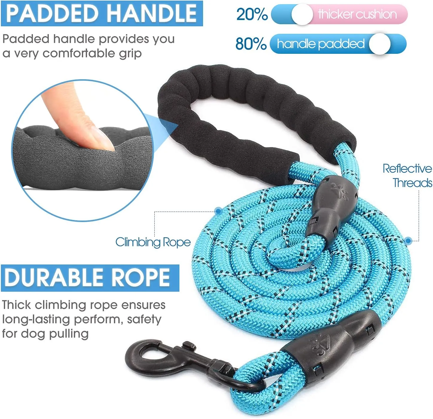 Reflective Rope Dog Leash 150cm-Blue