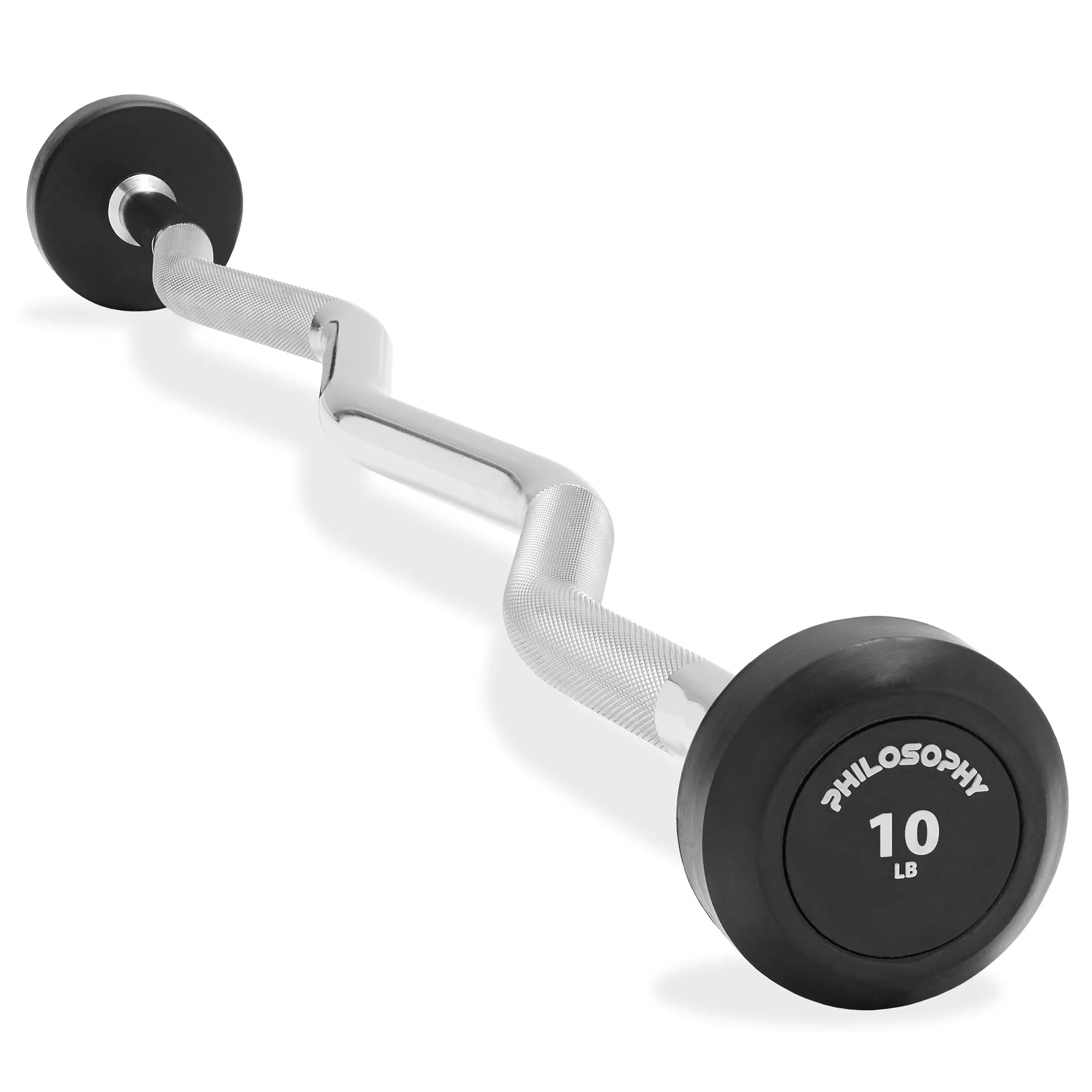 Rubber Fixed Barbell, Pre-Loaded Weight EZ Curl Bar for Weightlifting