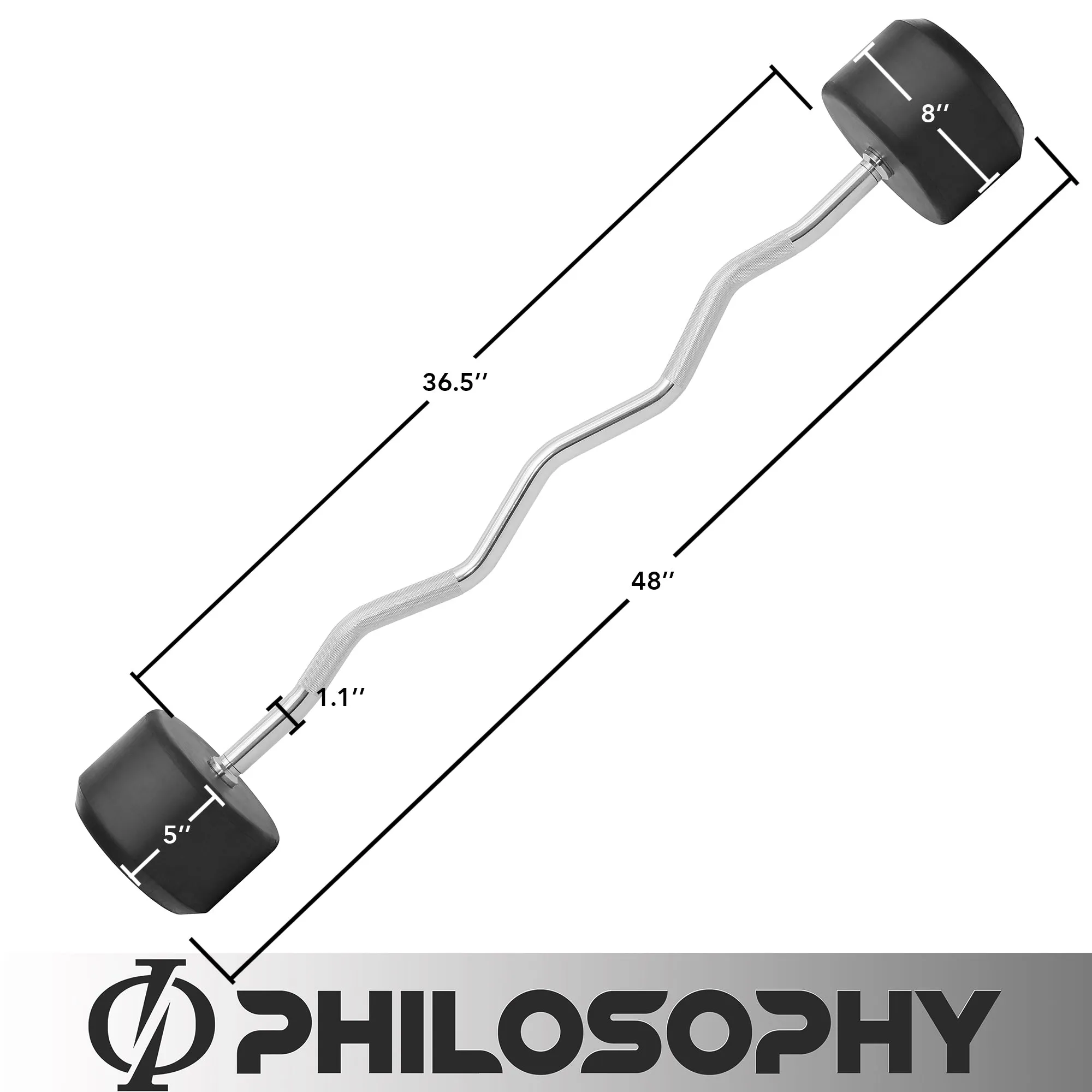 Rubber Fixed Barbell, Pre-Loaded Weight EZ Curl Bar for Weightlifting