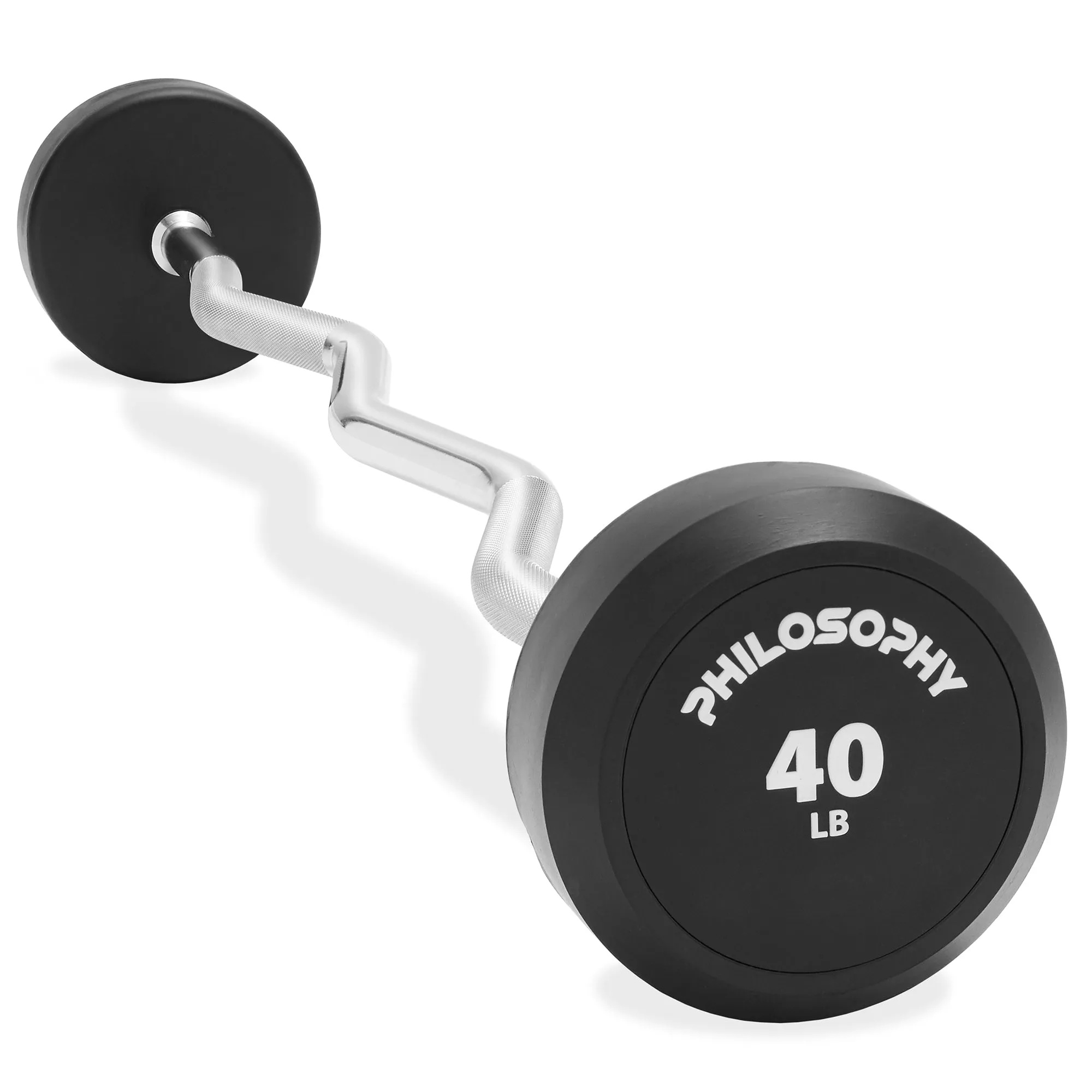 Rubber Fixed Barbell, Pre-Loaded Weight EZ Curl Bar for Weightlifting