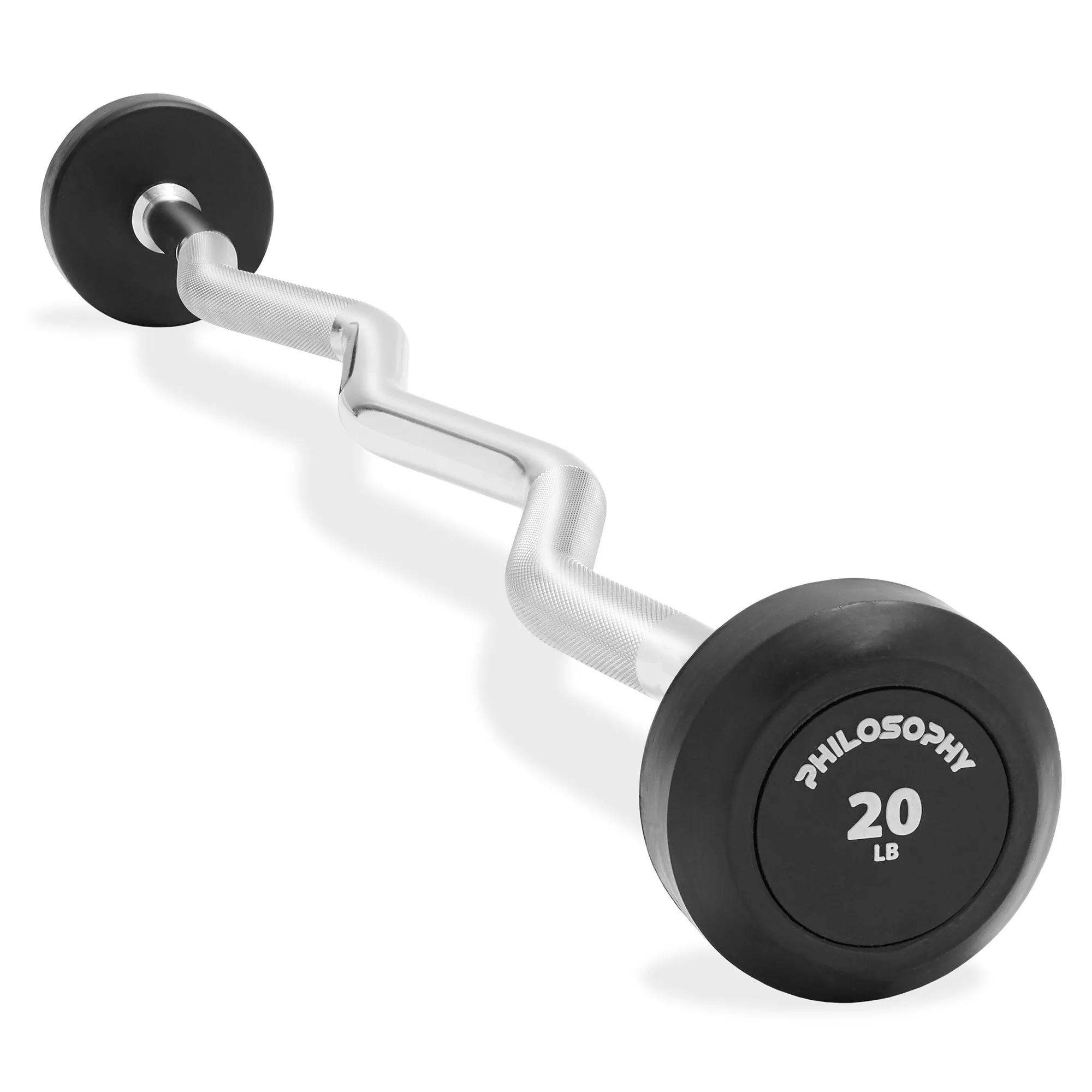 Rubber Fixed Barbell, Pre-Loaded Weight EZ Curl Bar for Weightlifting