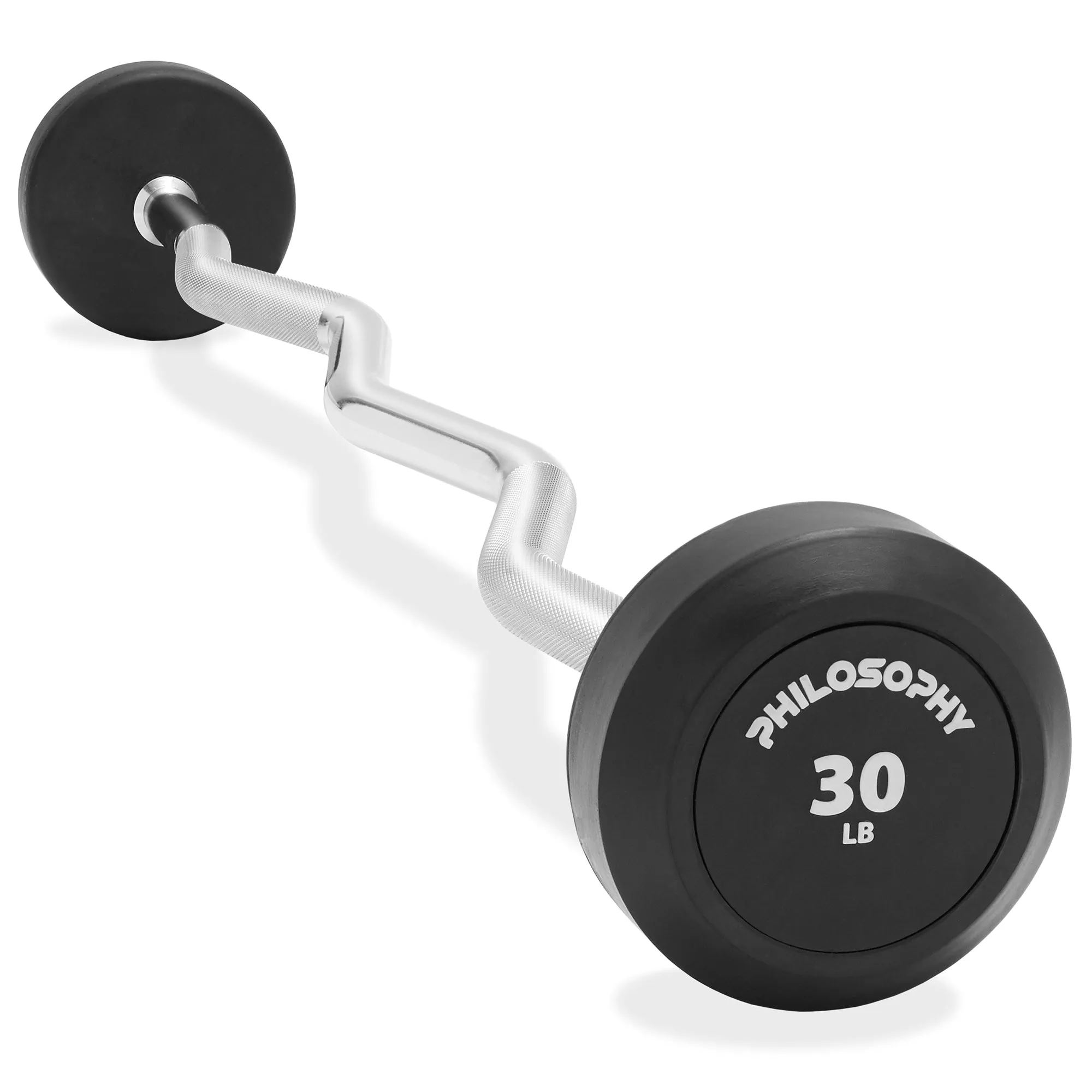 Rubber Fixed Barbell, Pre-Loaded Weight EZ Curl Bar for Weightlifting