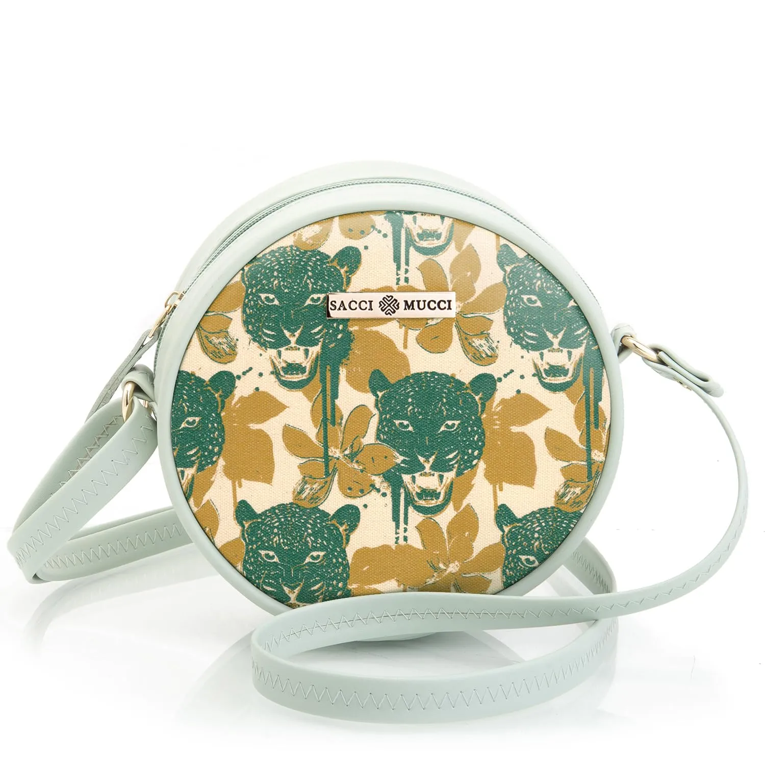 SACCI MUCCI Round Sling Bag, Printed Sling Bag For Girls, Women Sling Bag, Crossbody Bag For Women, Girls, Gift for her - Wild Print (Mint Green)