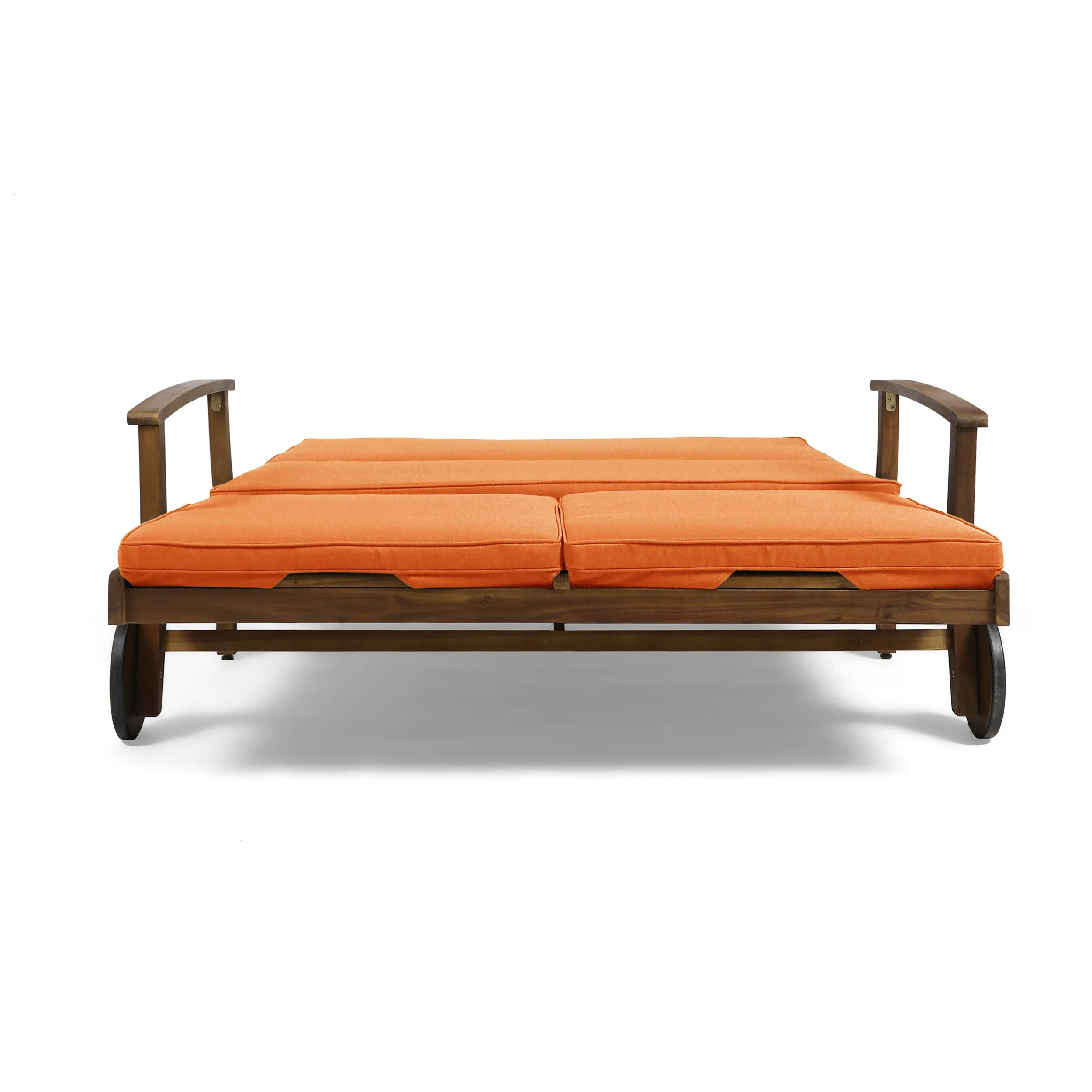 Samantha Double Chaise Lounge for Yard and Patio, Acacia Wood Frame