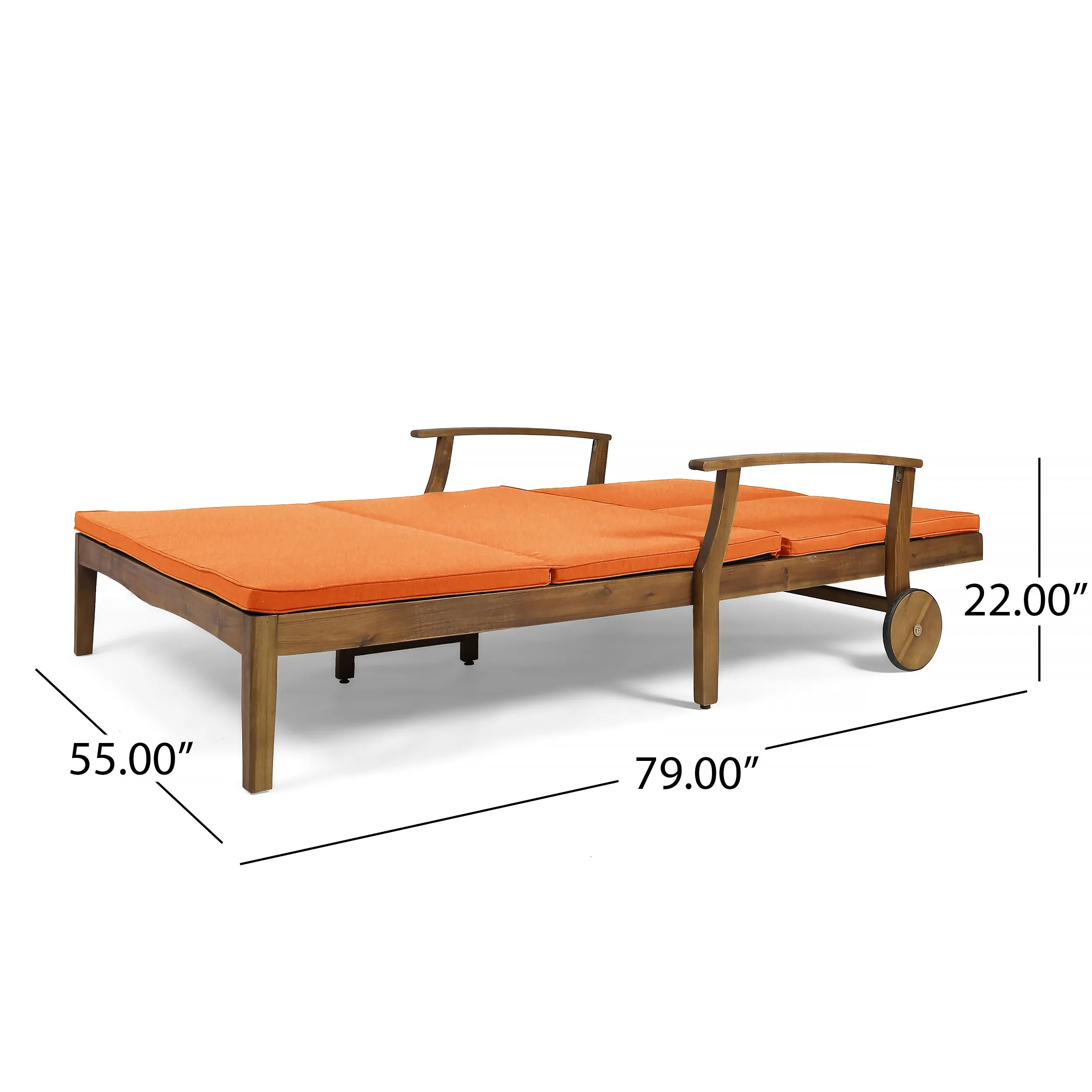 Samantha Double Chaise Lounge for Yard and Patio, Acacia Wood Frame