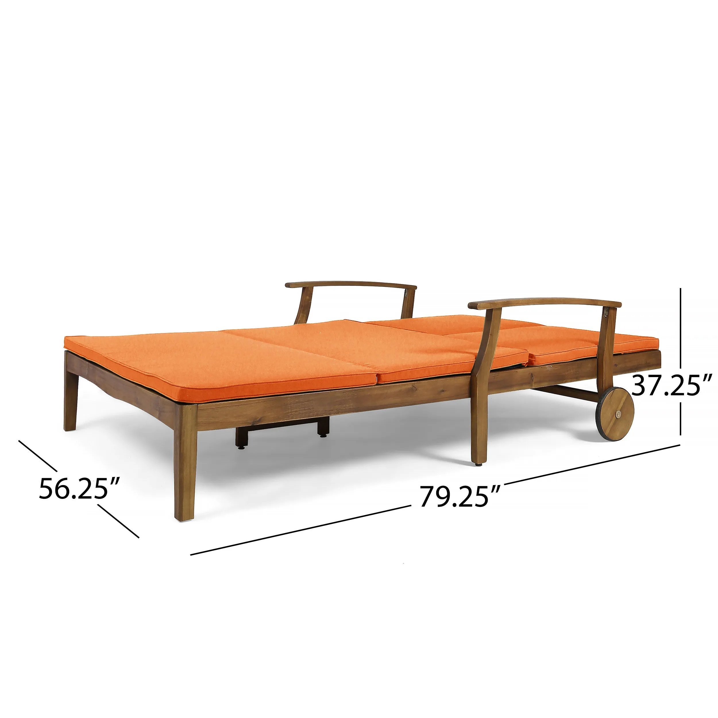 Samantha Double Chaise Lounge for Yard and Patio, Acacia Wood Frame