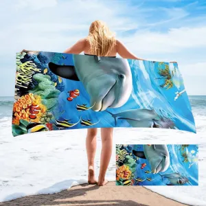 Seaside Portable Microfiber Beach Swim Printed Bath Towel 130x80cm(Beluga)