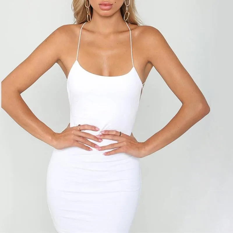 Sexy Spaghetti Strap Back Criss Cross Halter Dress