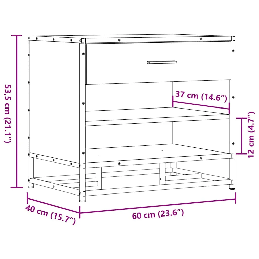 Shoe Bench Grey Sonoma 60x40x53.5 cm Engineered Wood and Metal