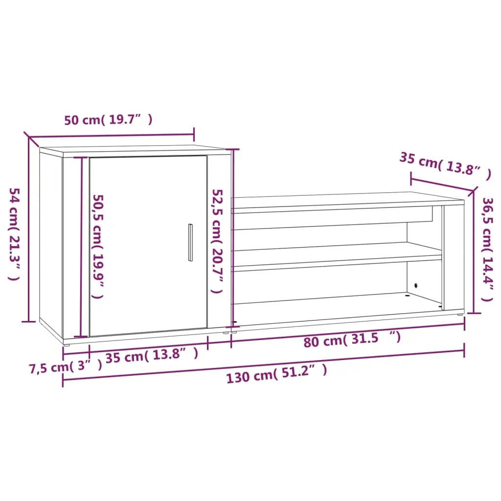 Shoe Cabinet White 130x35x54 cm Engineered Wood