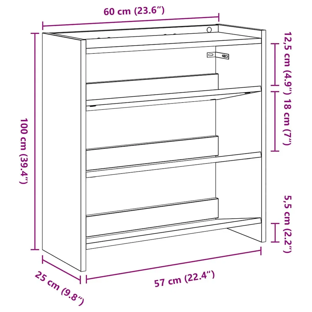 Shoe Rack Artisan Oak 60x25x62 cm Engineered Wood