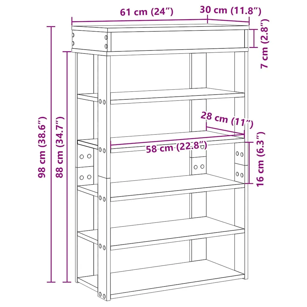 Shoe Rack Artisan Oak 60x30x98 cm Engineered Wood