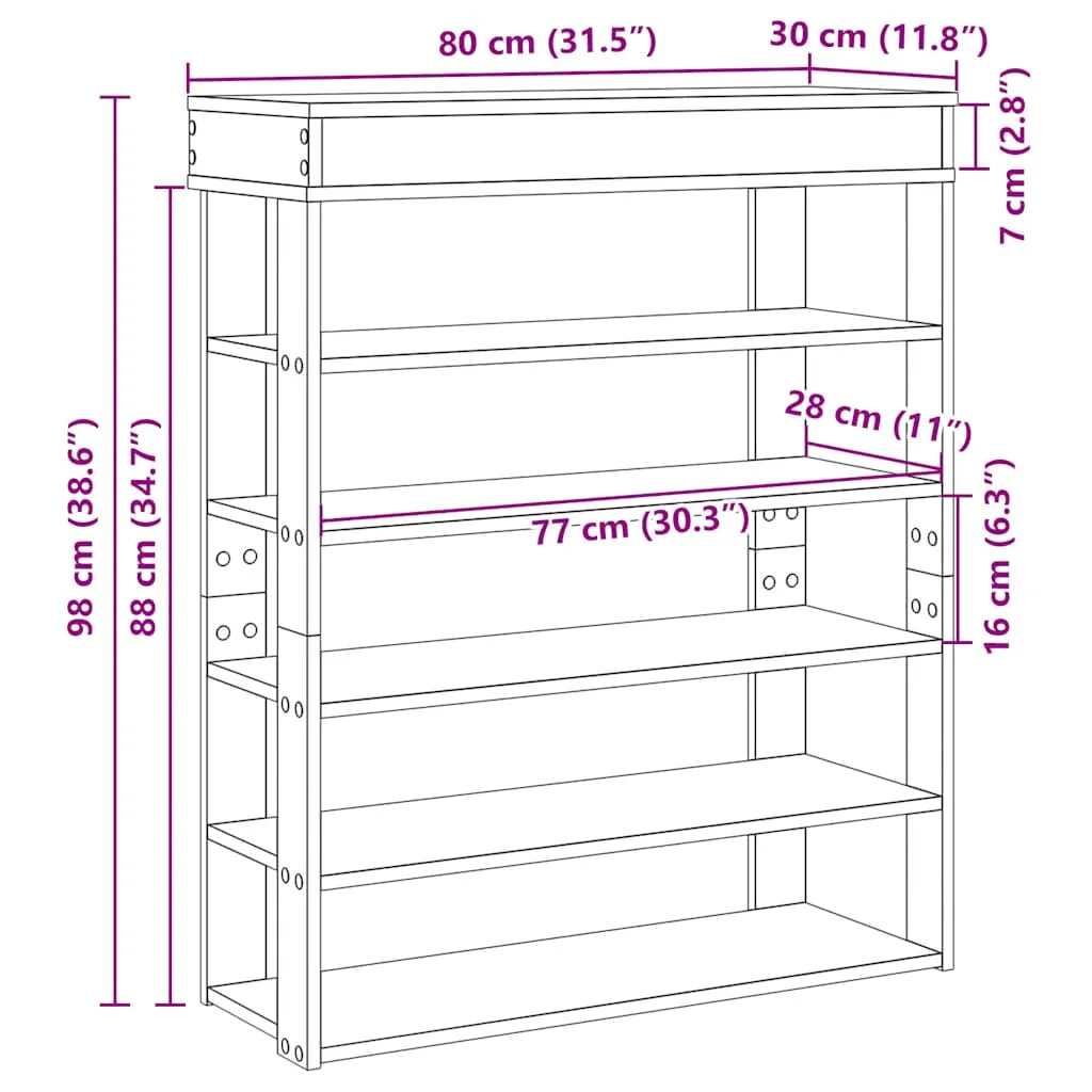 Shoe Rack Smoked Oak 80x30x98 cm Engineered Wood