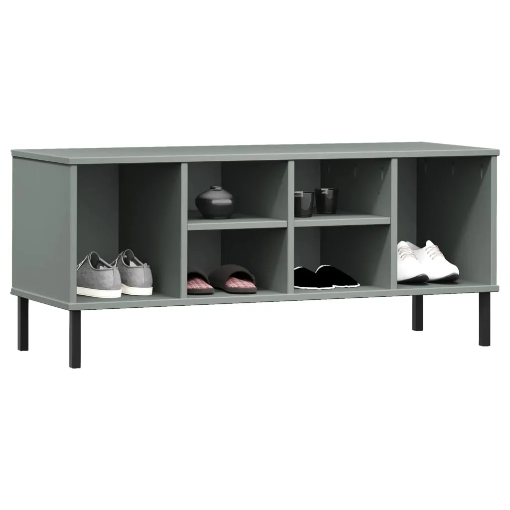 Shoe Rack with Metal Legs Grey 106x35x45 cm Solid Wood OSLO