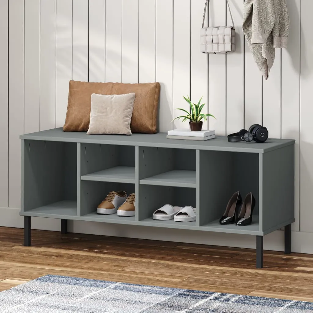 Shoe Rack with Metal Legs Grey 106x35x45 cm Solid Wood OSLO