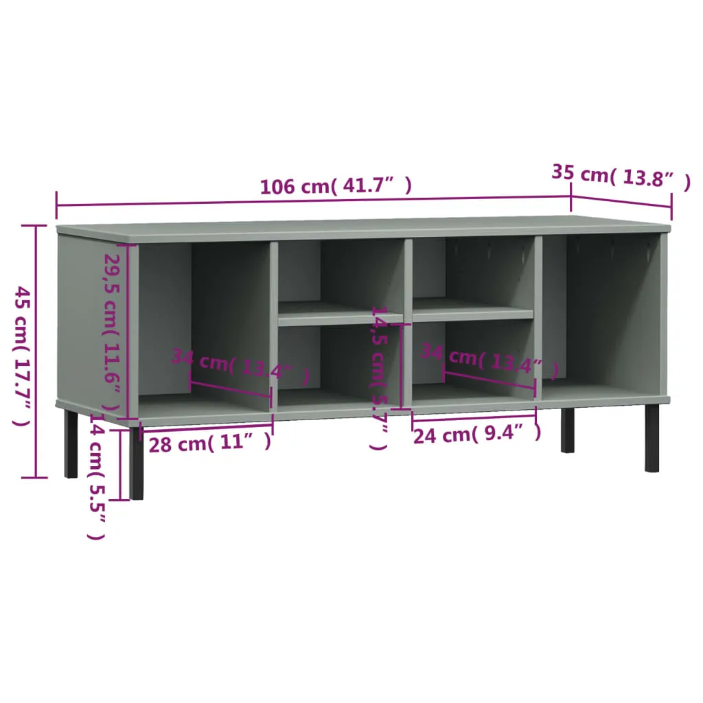 Shoe Rack with Metal Legs Grey 106x35x45 cm Solid Wood OSLO