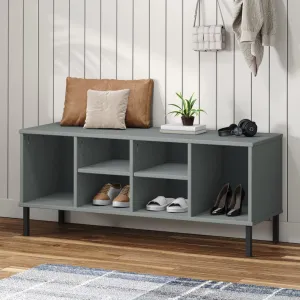 Shoe Rack with Metal Legs Grey 106x35x45 cm Solid Wood OSLO