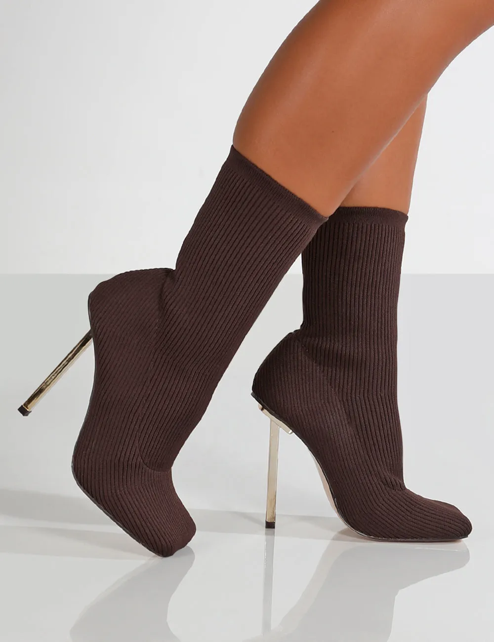 Souffle Chocolate Knit Stiletto Heel Sock Ankle Boot