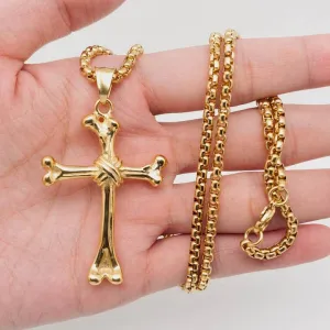 Stainless Steel Bone Cross Necklace - Golden