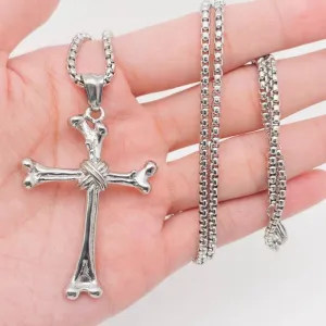 Stainless Steel Bone Cross Necklace - Steel