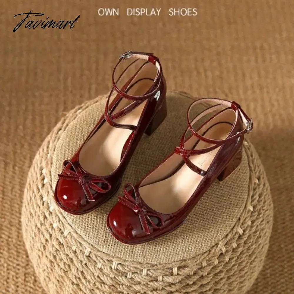 Tavimart Ladies Lolita Sweet Fashion Shoes Retro Cross-Tie Pumps Casual Summer Marry Janes Round Toe Shoes Woman Bow Design