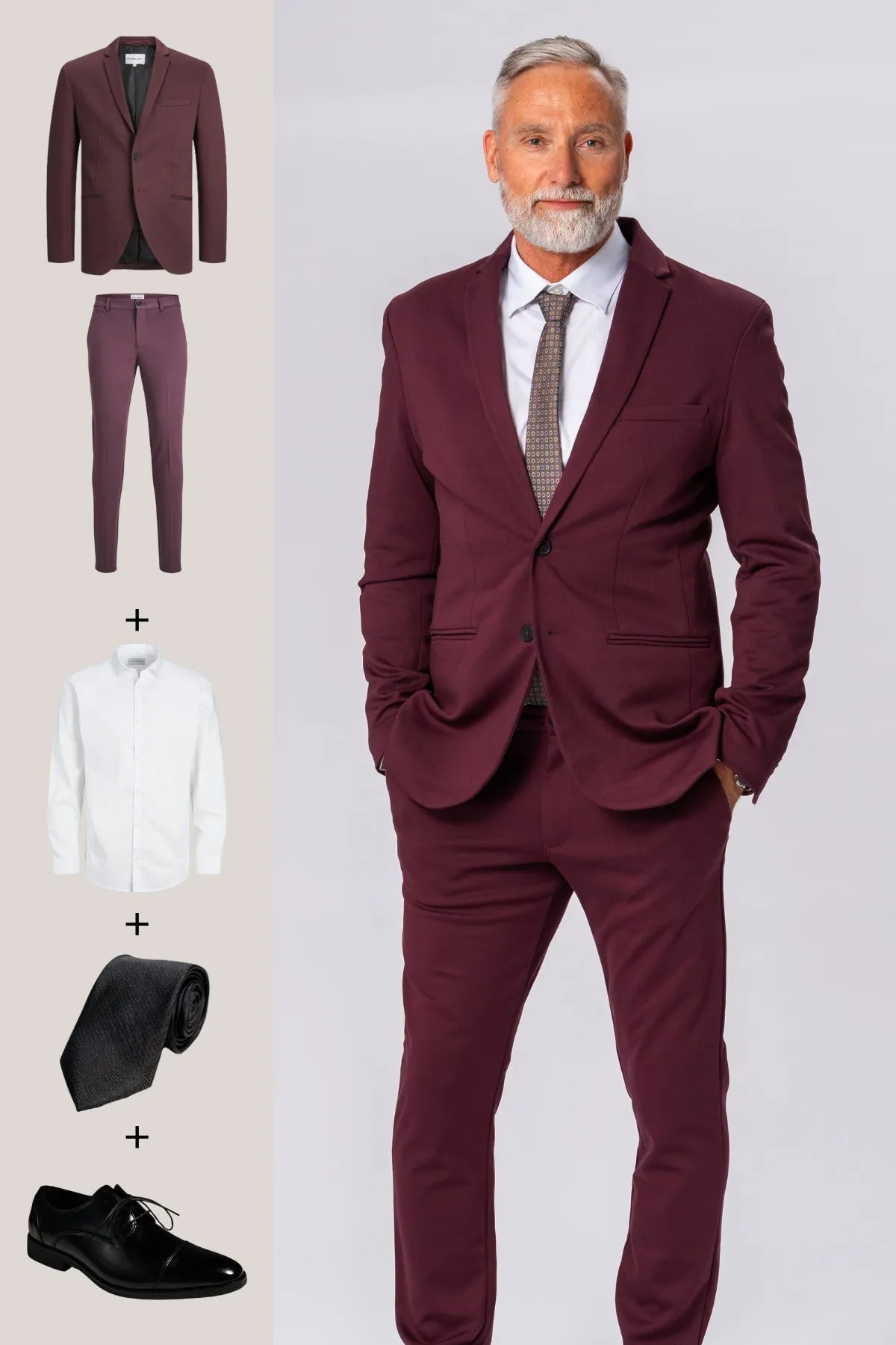 The Original Performance Suit (Burgundy)   Shirt, Tie & Derby Shoes - Package Deal