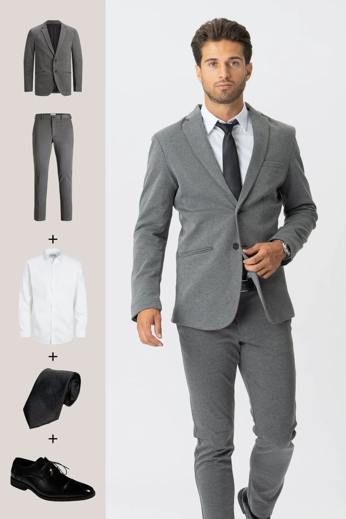 The Original Performance Suit (Dark Grey Melange)   Shirt, Tie & Derby Shoes - Package Deal