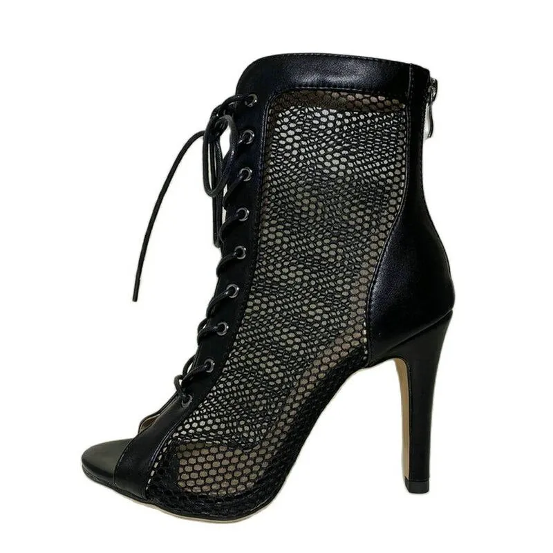 Trendy Ballroom Mesh Dance Heel Boots