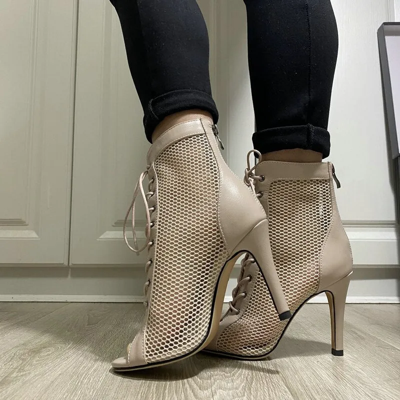 Trendy Ballroom Mesh Dance Heel Boots