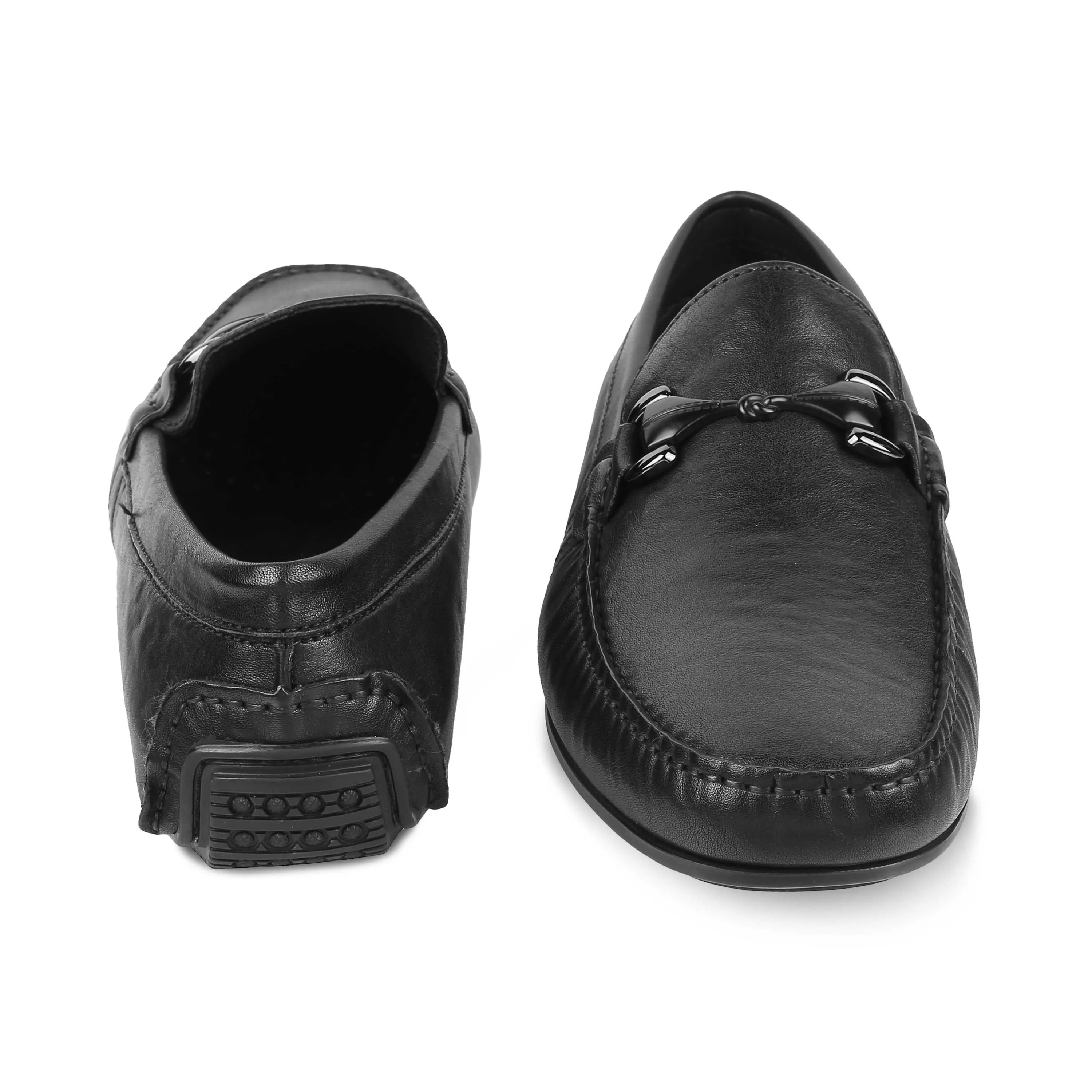 Tresmode Meroc Black Men's Leather Driving Loafers