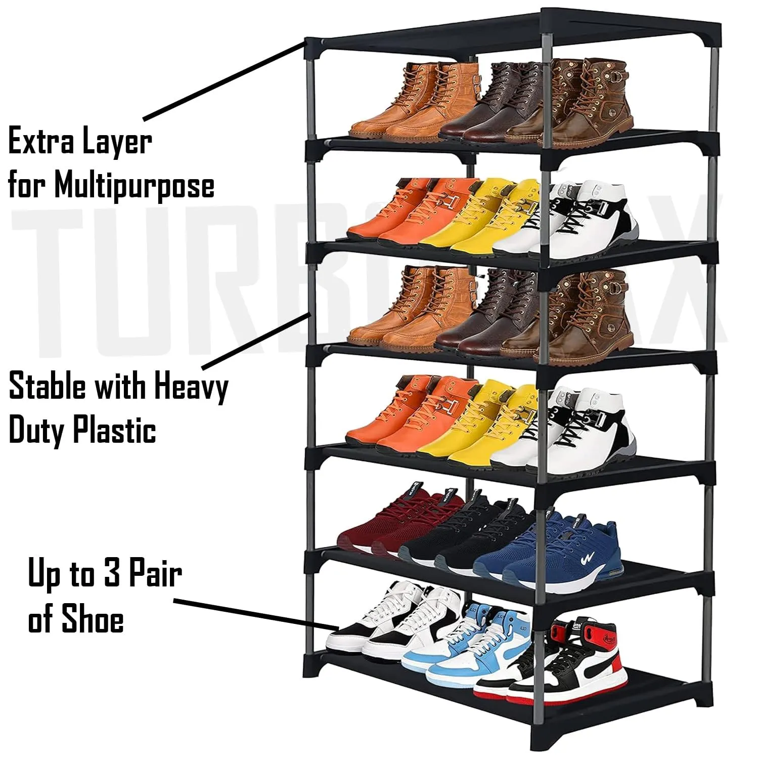 TURBOMAX 6 Layer Shoe Rack Stand for Home Multipurpose Storage Organizer Lightweight, Adjustable & Extendable with Cover (6 Layer Connector (TM), Grey)